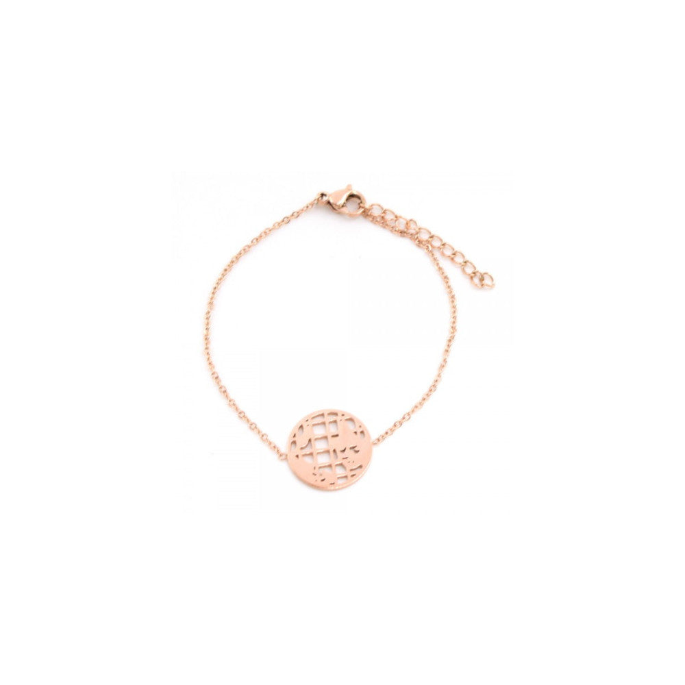 MYKK Jewelry | RVS armband - Wereldbol rose goud