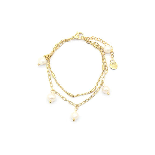 MYKK Jewelry | RVS armband dubbel - Parel en staafjes goud