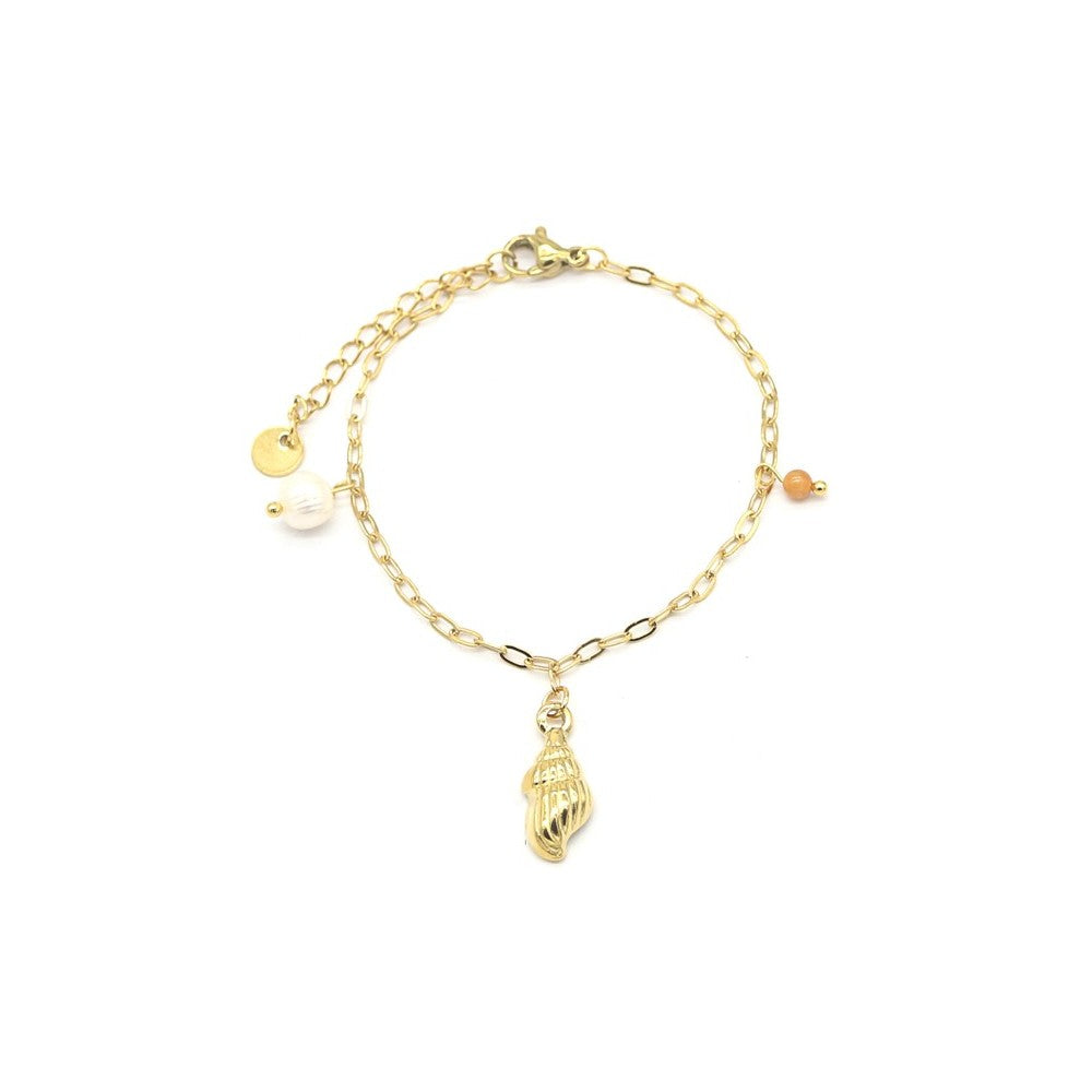 MYKK Jewelry | RVS armband - Schelpjes met parel goud