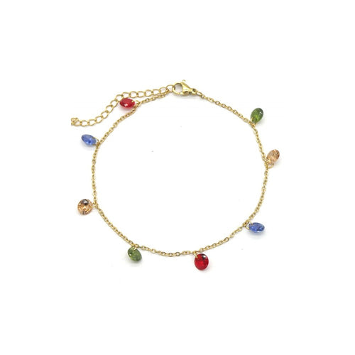 RVS enkelbandje - Gekleurde steentjes goud MYKK Jewelry