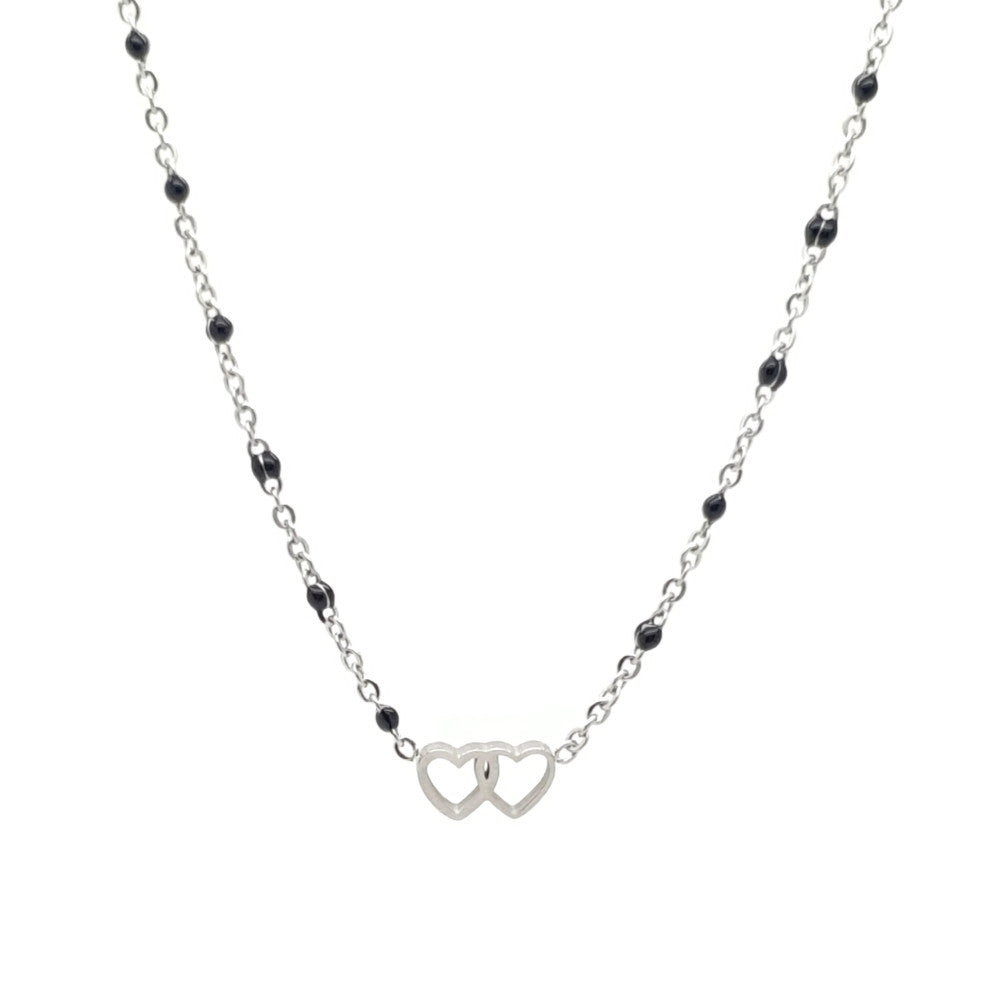 MYKK Jewelry | RVS Ketting - Hartjes zwarte accenten zilver