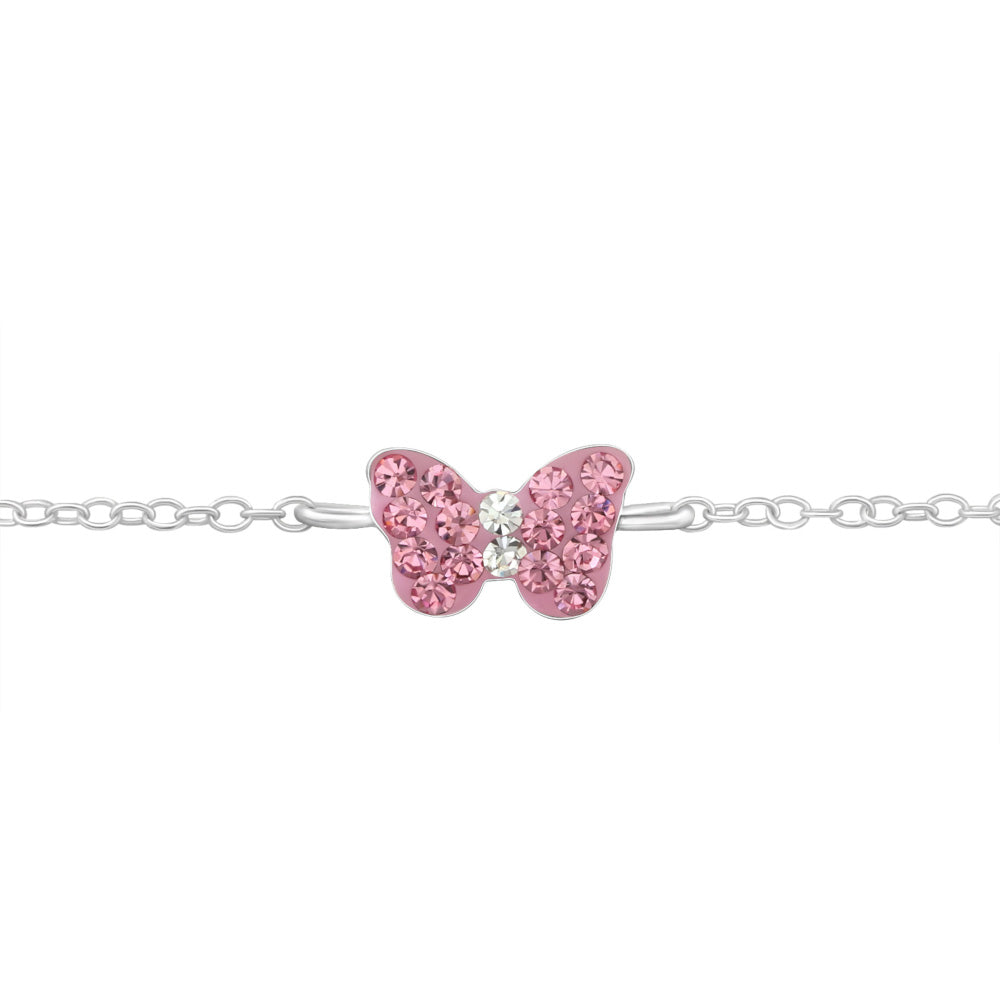 MYKK Jewelry | Kinder sieraden Zilveren kinderarmband - Vlinder roze strass