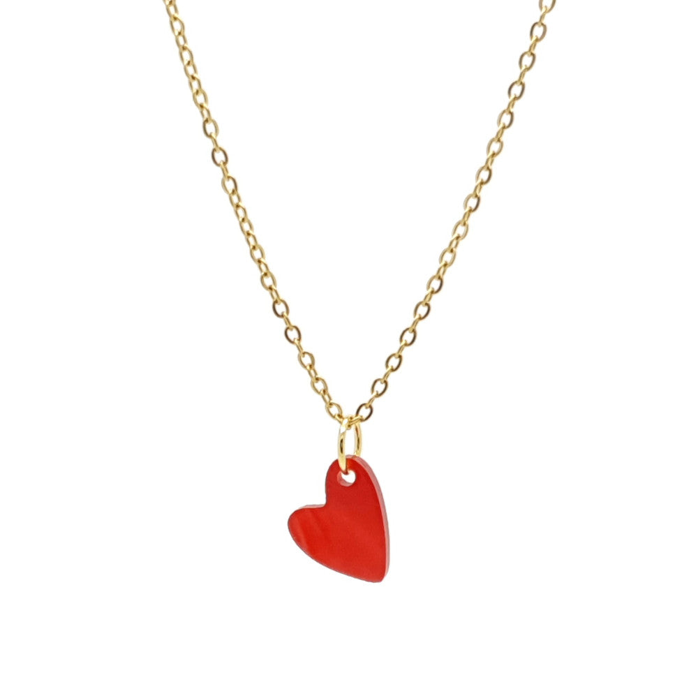 Kinderketting RVS goudkleur - Hart rood