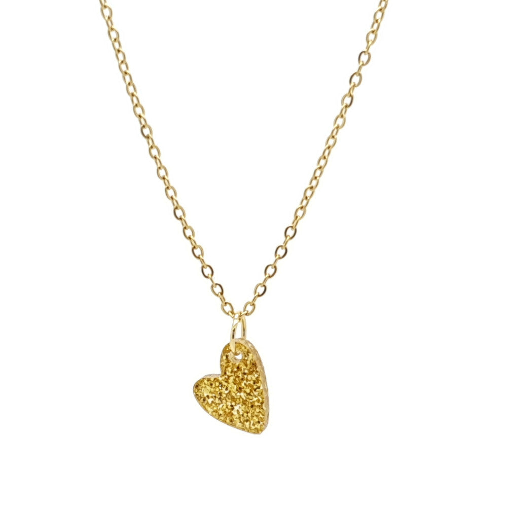 Kinderketting RVS goudkleur - Hart goud glitter