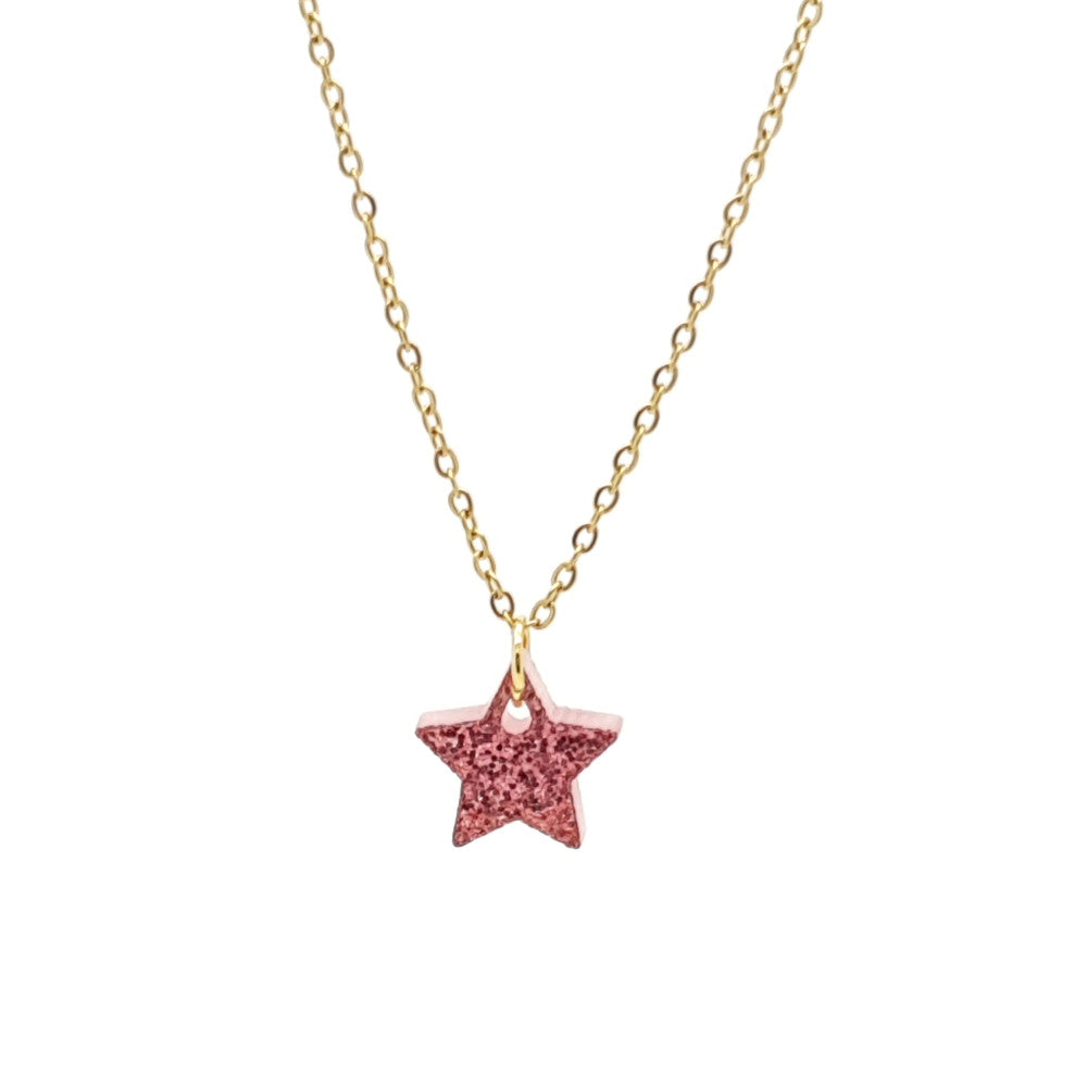 Kinderketting RVS goudkleur - Ster roze glitter | MYKK Jewelry