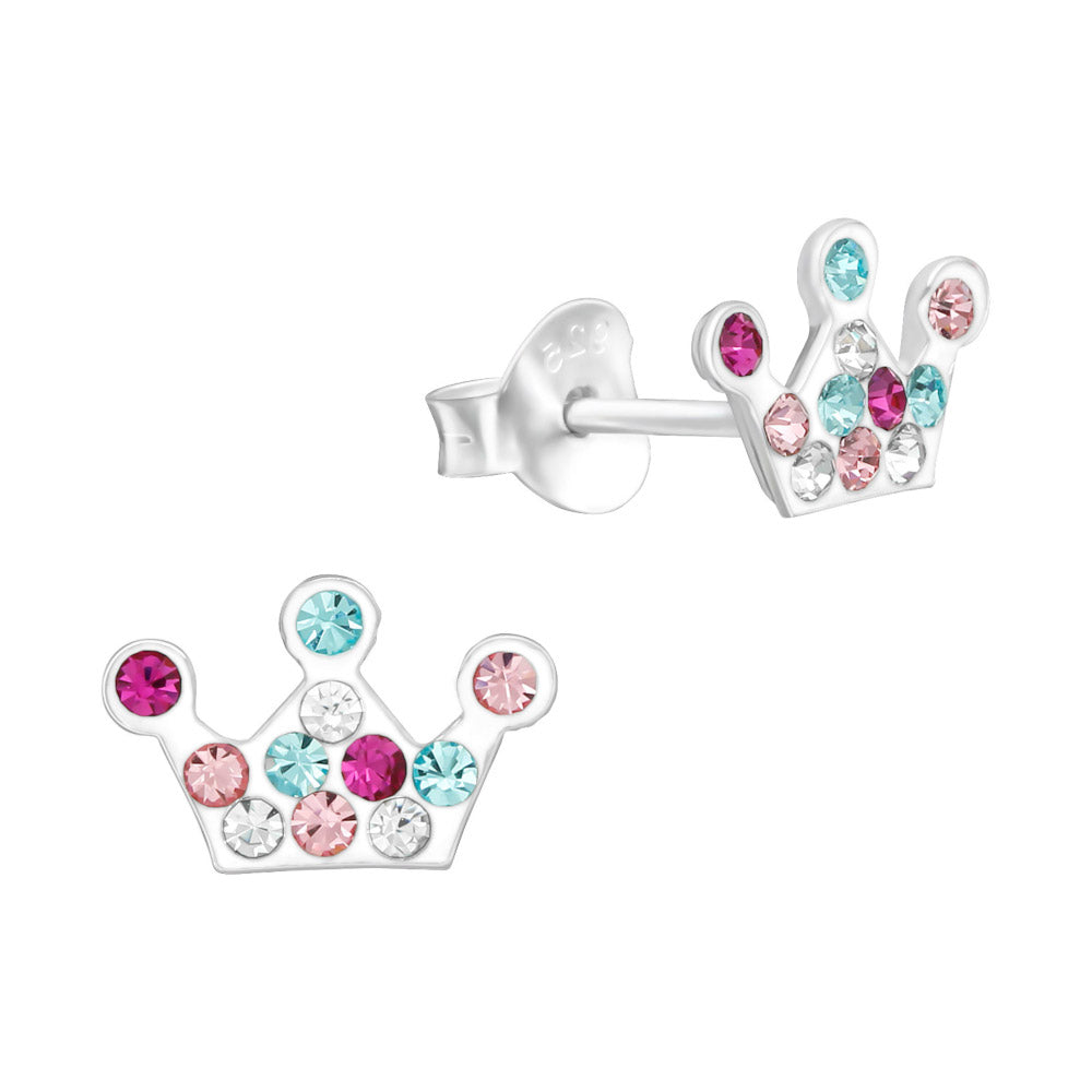 MYKK Jewelry | Kinder sieraden Zilveren kinderoorbellen - Kroon strass MYKK Jewelry