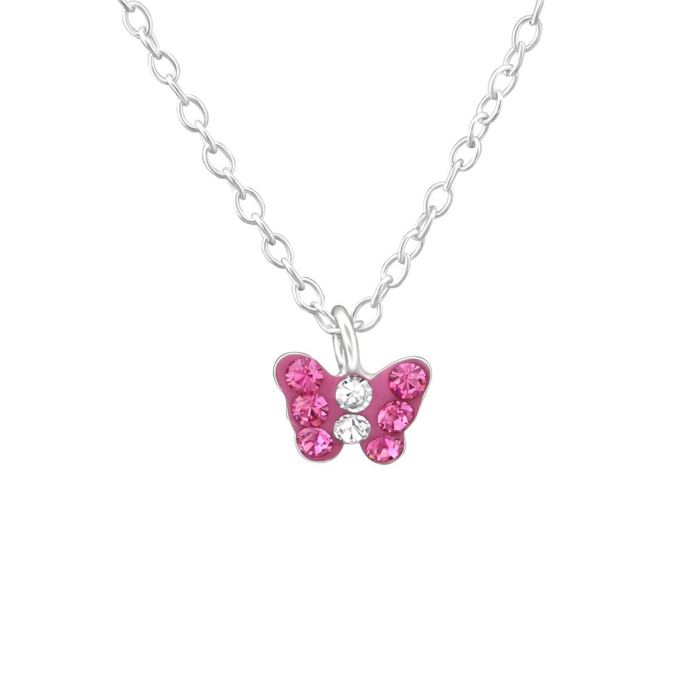 MYKK Jewelry | Kinder sieraden Zilveren kinderketting - Vlinder klein roze