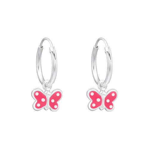 MYKK Jewelry | Kinder sieraden Zilveren kinderoorbellen - Vlinder creolen donkerroze