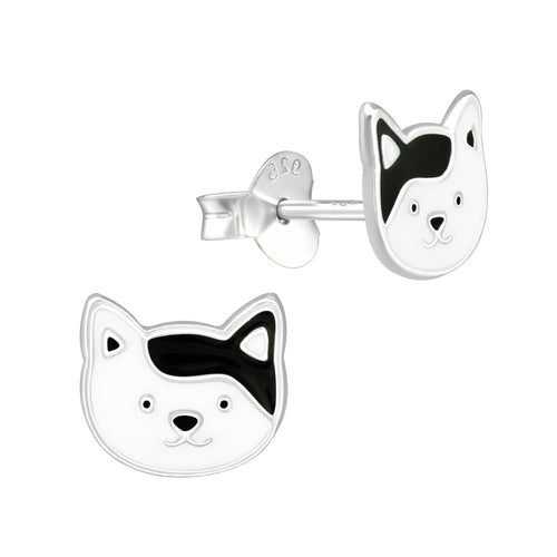 MYKK Jewelry | Kinder sieraden Zilveren kinderoorbellen - Poes wit zwart