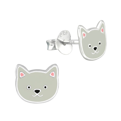 MYKK Jewelry | Kinder sieraden Zilveren kinderoorbellen - Poes grijs