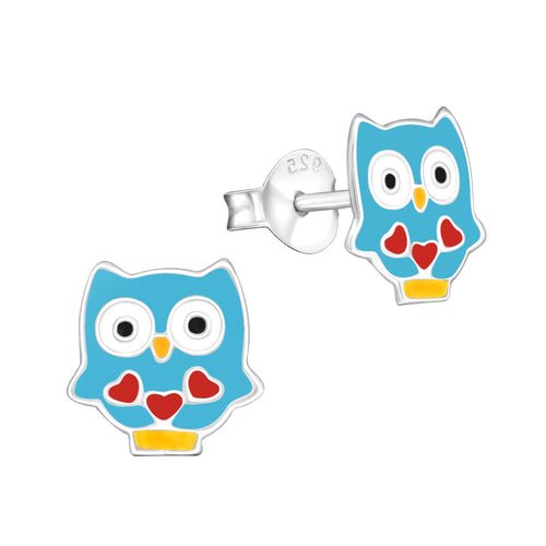 Zilveren kinderoorbellen - Uil blauw MYKK Jewelry