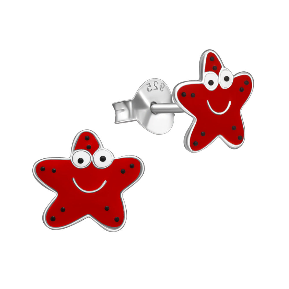 MYKK Jewelry | Kinder sieraden Zilveren kinderoorbellen - Zeester rood
