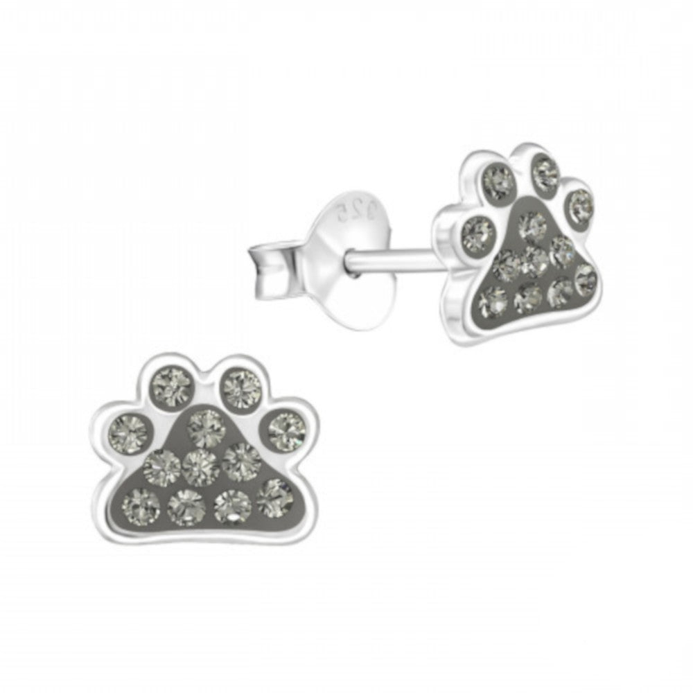 Zilveren kinderoorbellen - Dierenpootje grijs MYKK Jewelry
