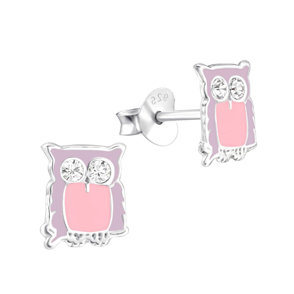 MYKK Jewelry | Kinder sieraden Zilveren kinderoorbellen - Uil lila roze