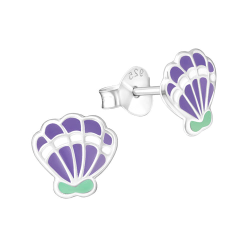 MYKK Jewelry | Kinder sieraden Zilveren kinderoorbellen - Schelp paars