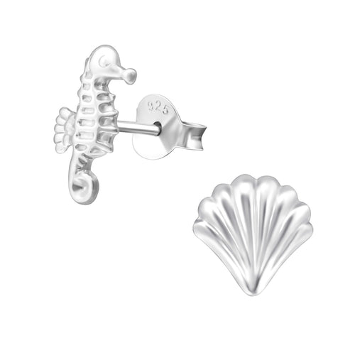 MYKK Jewelry | Kinder sieraden Zilveren kinderoorbellen - Zeepaard en schelp