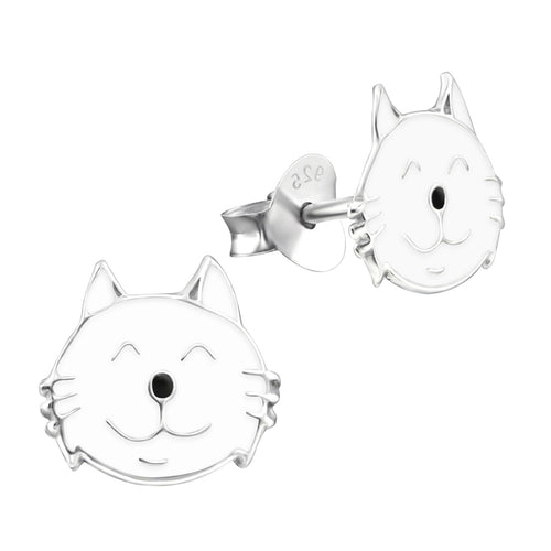 MYKK Jewelry | Kinder sieraden Zilveren kinderoorbellen - Poes wit