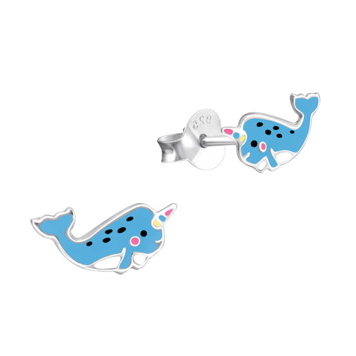 MYKK Jewelry | Kinder sieraden Zilveren kinderoorbellen - Whalecorn blauw