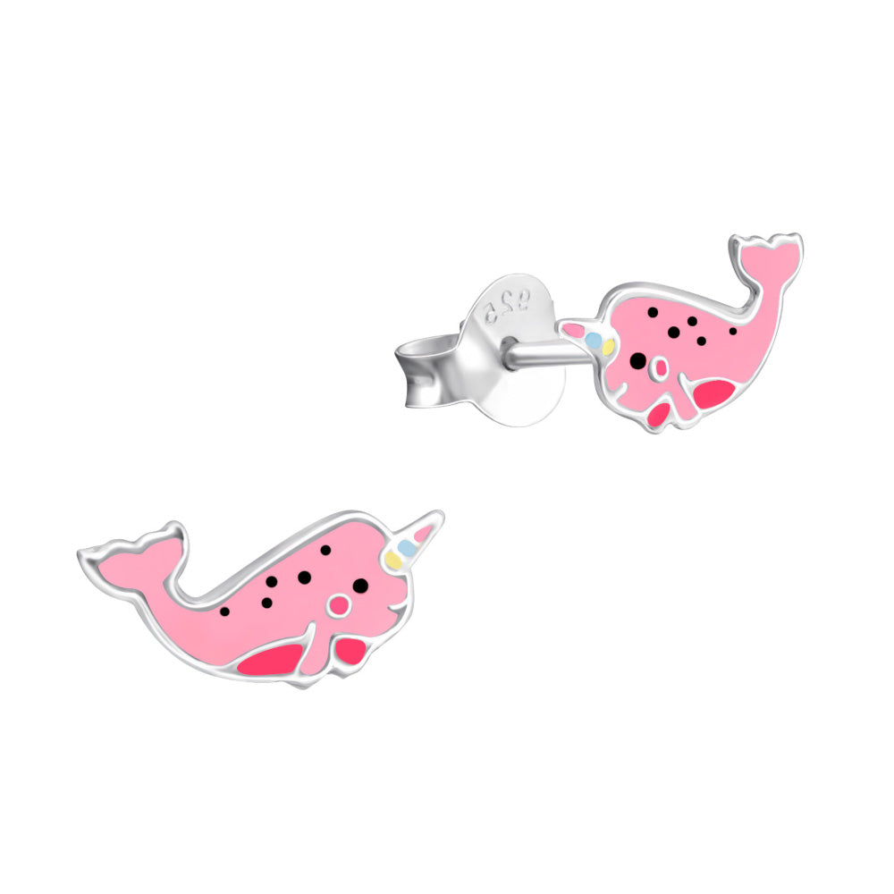 MYKK Jewelry | Kinder sieraden Zilveren kinderoorbellen - Whalecorn roze