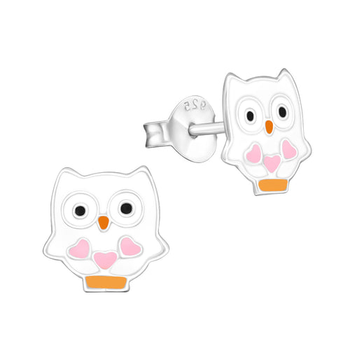 MYKK Jewelry | Kinder sieraden Zilveren kinderoorbellen - Uil wit
