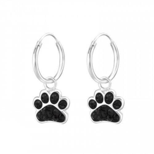 Zilveren kinderoorbellen - Dierenpootje creolen zwart MYKK Jewelry
