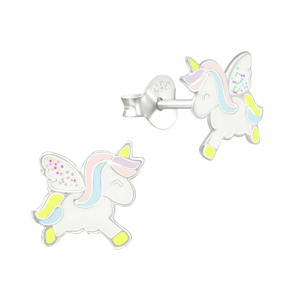 MYKK Jewelry | Kinder sieraden Zilveren kinderoorbellen - Unicorn glitter vleugels