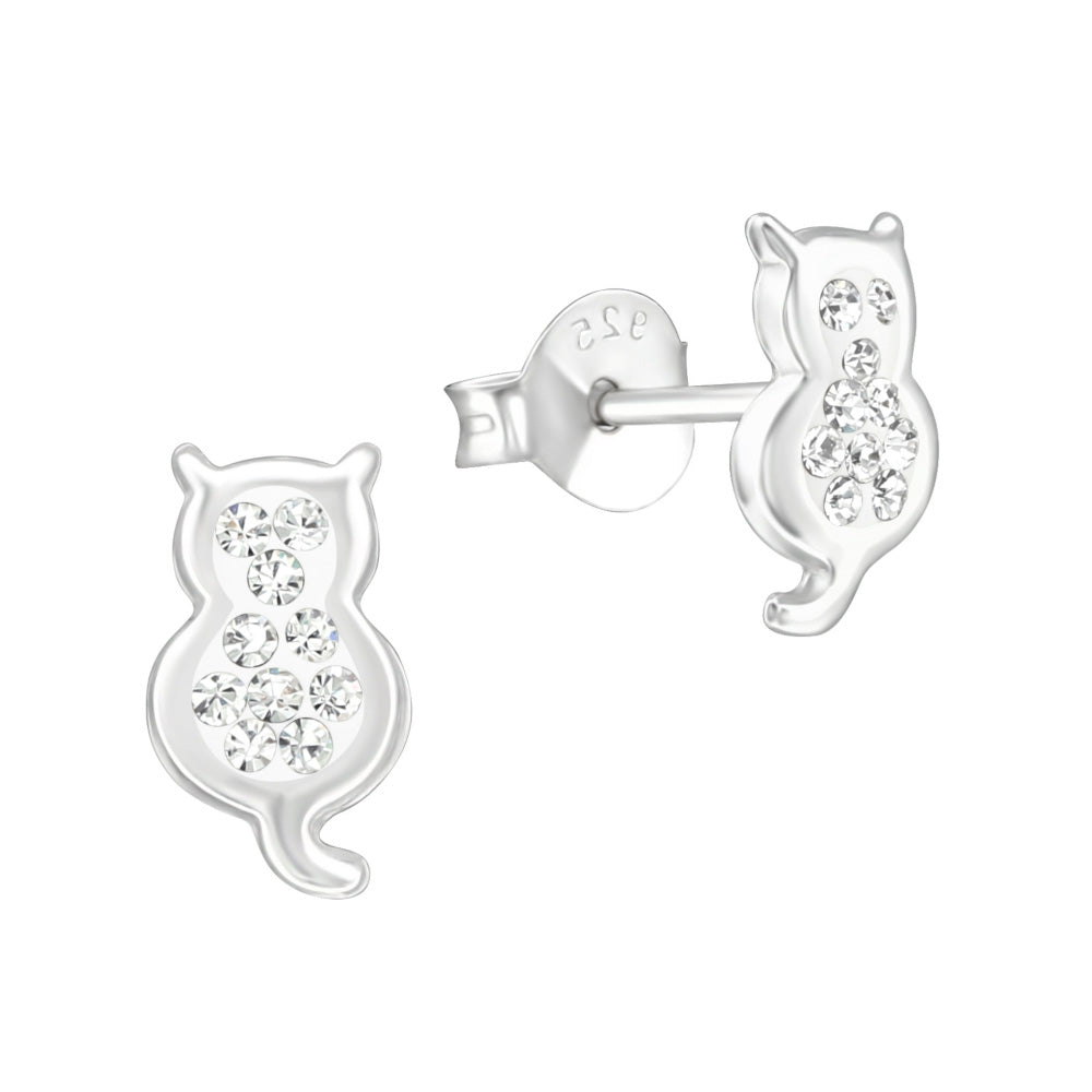 MYKK Jewelry | Kinder sieraden Zilveren kinderoorbellen - Poes strass