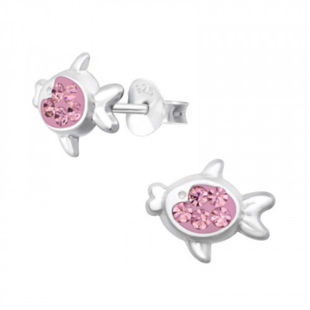 MYKK Jewelry | Kinder sieraden Zilveren kinderoorbellen - Vis roze