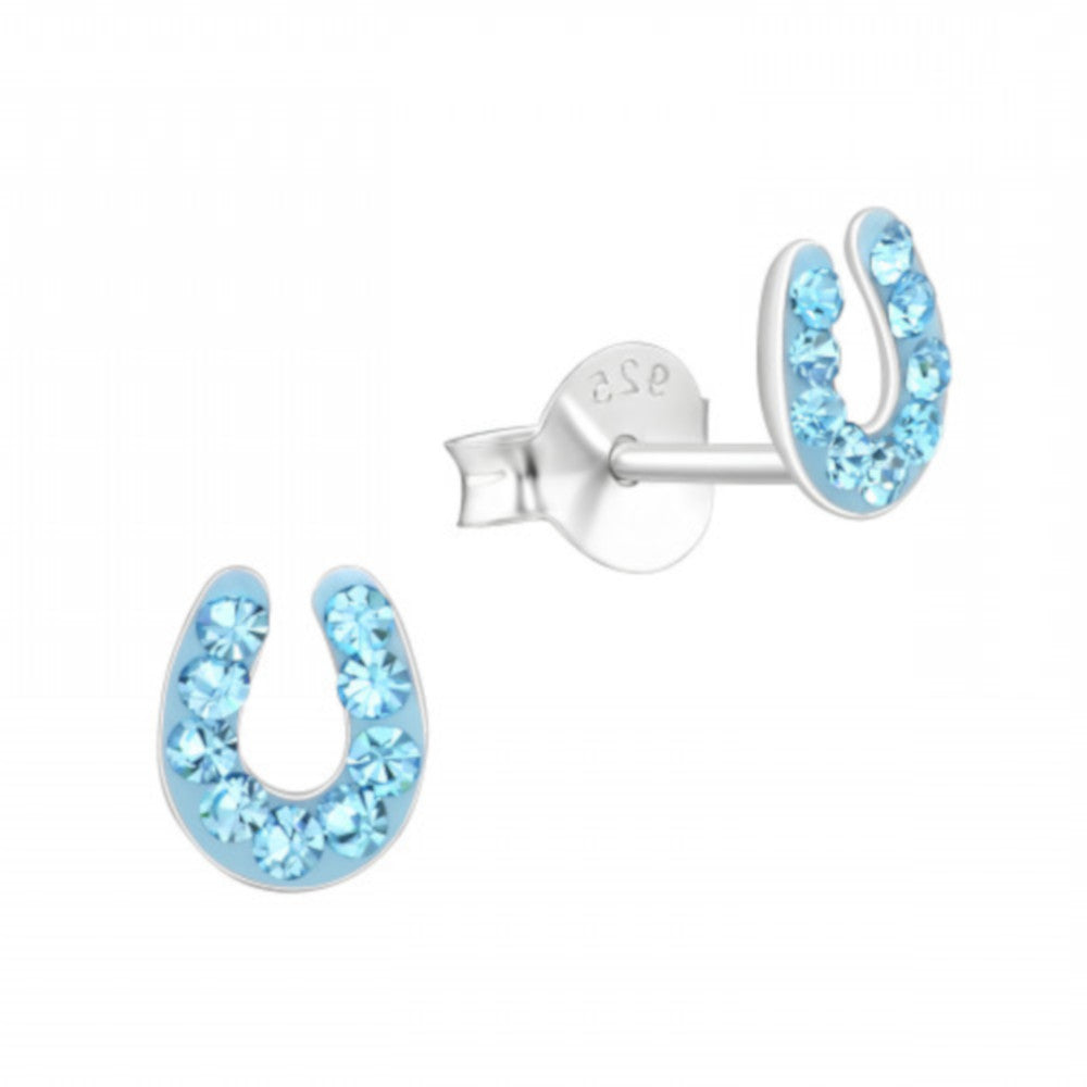 MYKK Jewelry | Kinder sieraden Zilveren kinderoorbellen - Hoefijzer lichtblauw