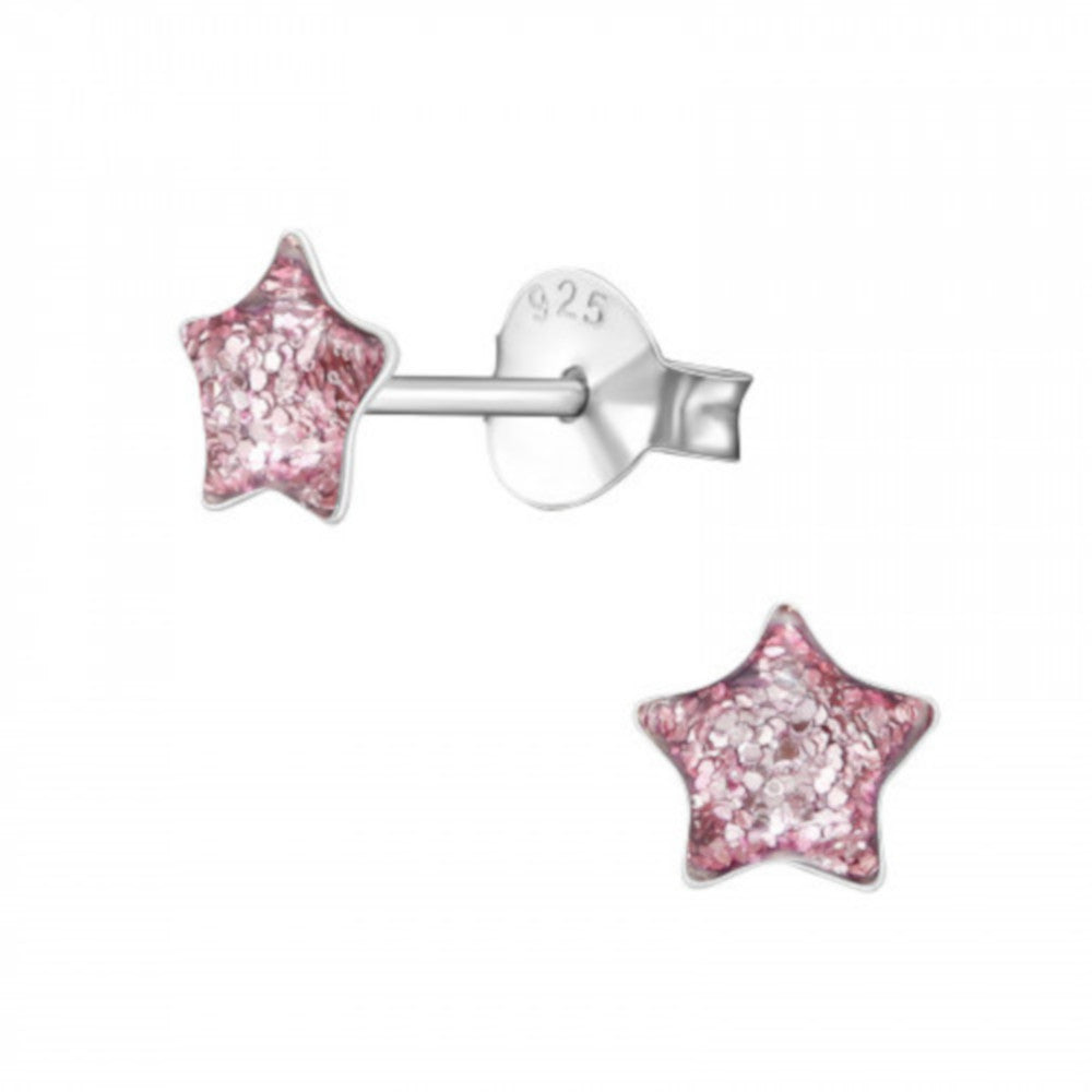 MYKK Jewelry | Kinder sieraden Zilveren kinderoorbellen - Ster roze