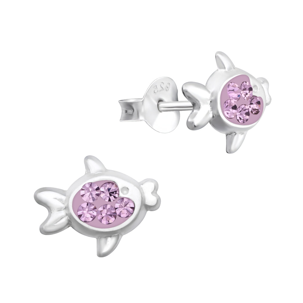 MYKK Jewelry | Kinder sieraden Zilveren kinderoorbellen - Vis lila