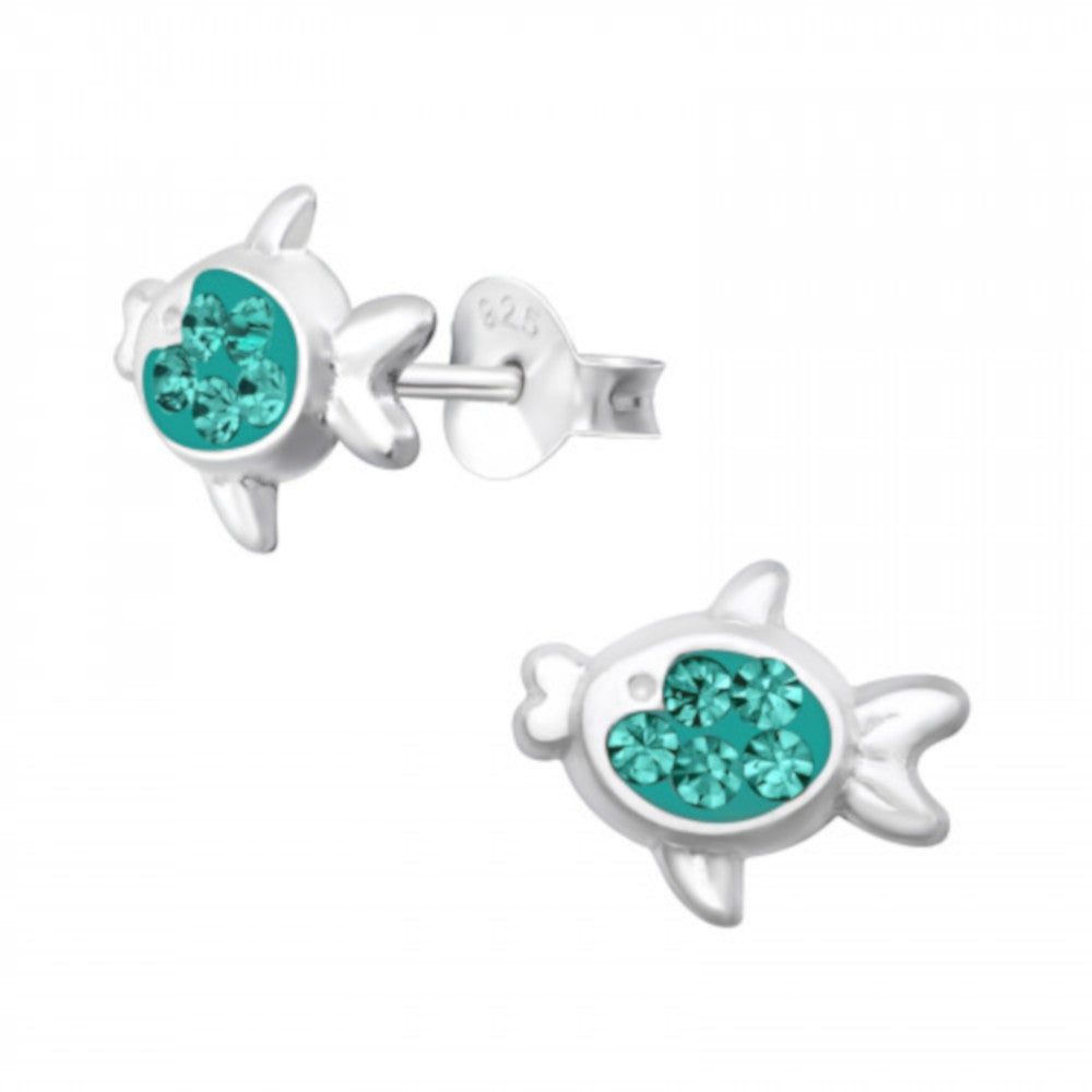 MYKK Jewelry | Kinder sieraden Zilveren kinderoorbellen - Vis blauw zirkoon