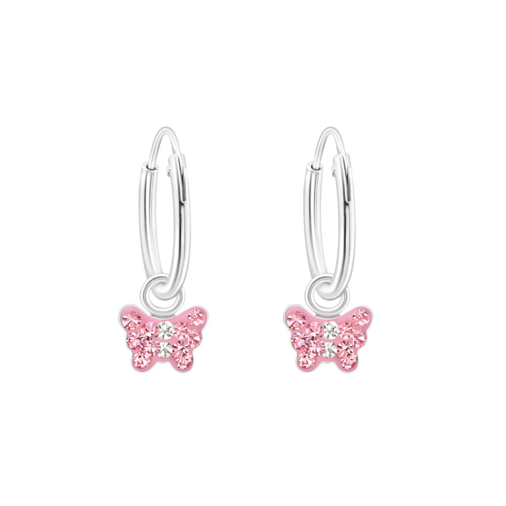 MYKK Jewelry | Kinder sieraden Zilveren kinderoorbellen - Kleine vlinder creolen roze