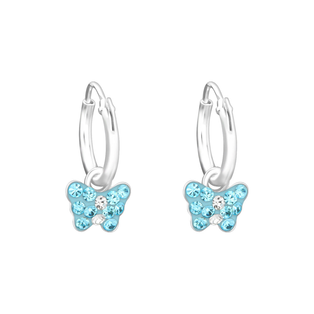 MYKK Jewelry | Kinder sieraden Zilveren kinderoorbellen - Kleine vlinder creolen lichtblauw