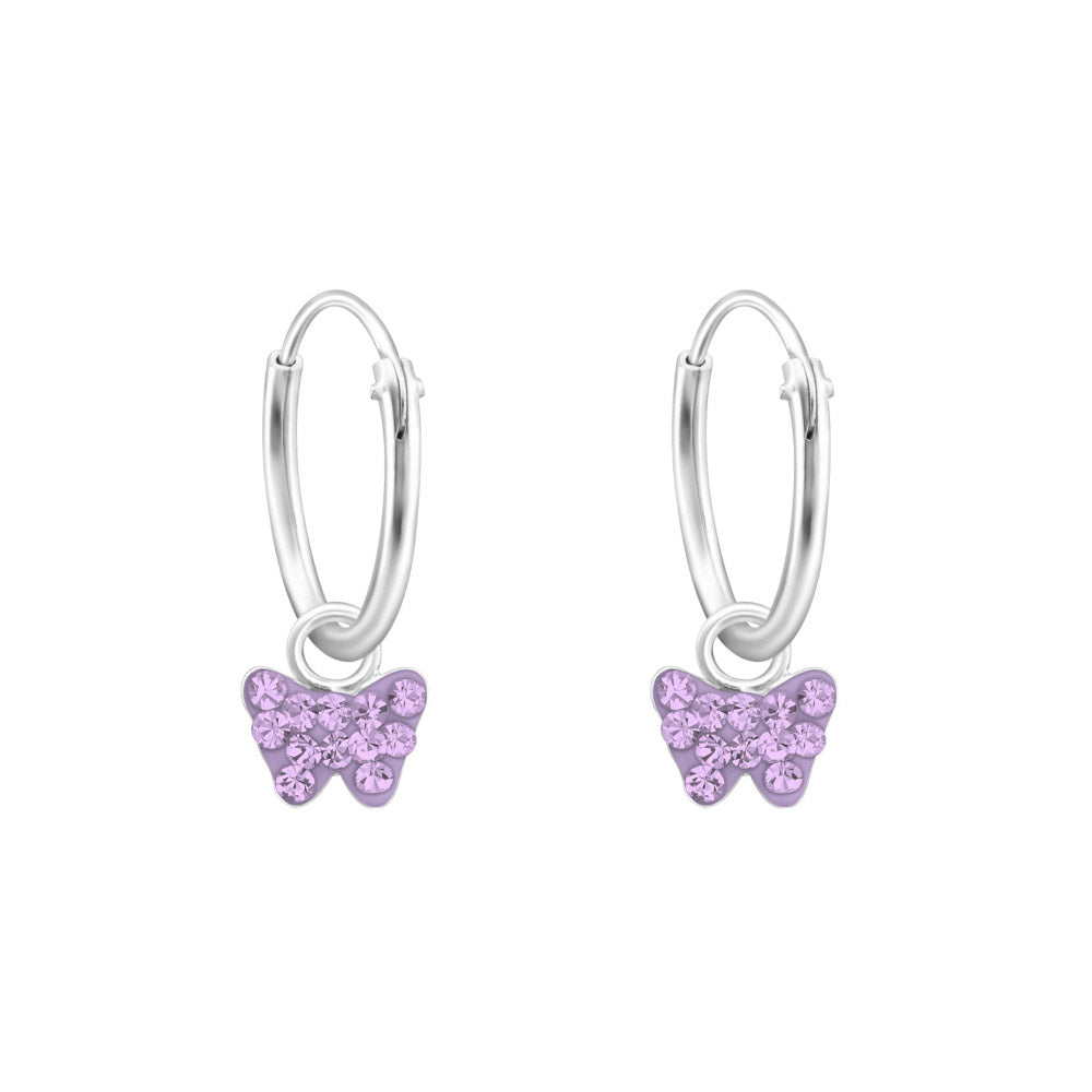 MYKK Jewelry | Kinder sieraden Zilveren kinderoorbellen - Kleine vlinder creolen lila MYKK Jewelry