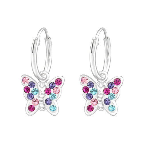 Zilveren kinderoorbellen - Vlinder creolen multicolor strass | MYKK Jewelry