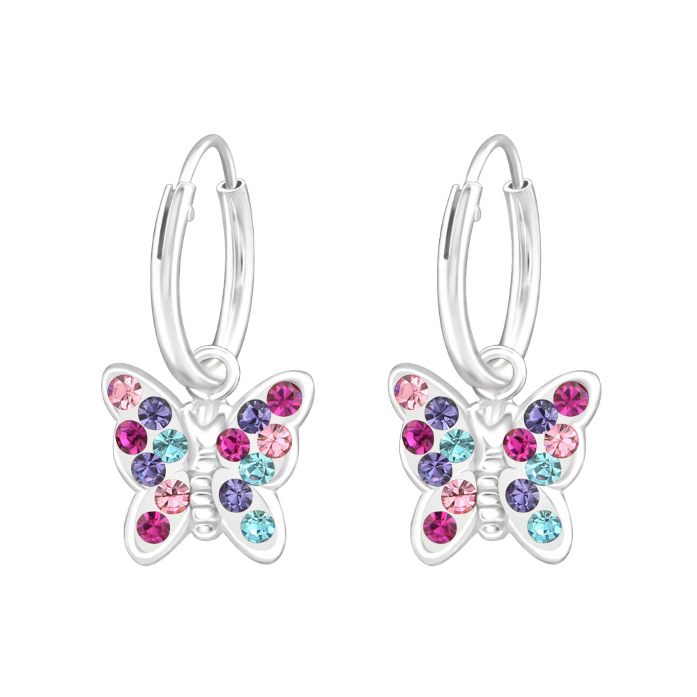 Zilveren kinderoorbellen - Vlinder creolen multicolor strass | MYKK Jewelry
