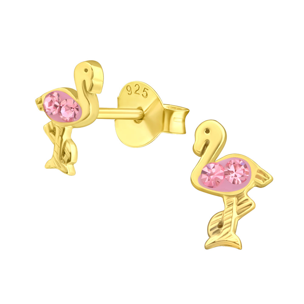 Zilveren kinderoorbellen - Flamingo gold plated | MYKK Jewelry