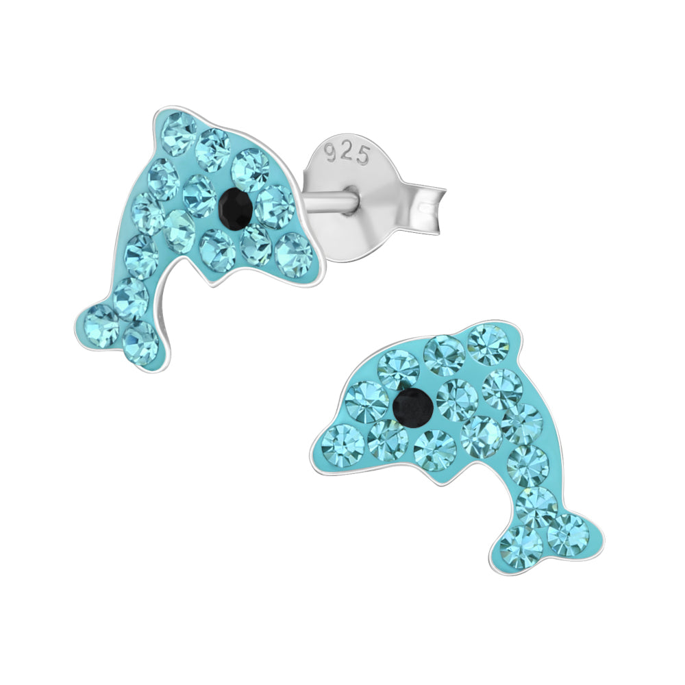 Zilveren kinderoorbellen - Dolfijn lichtblauw | MYKK Jewelry