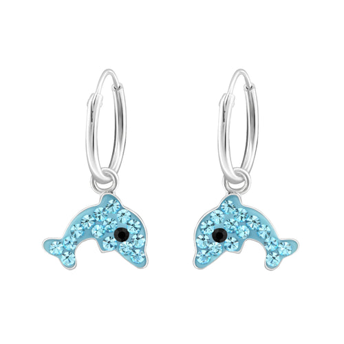 Zilveren kinderoorbellen - Dolfijn creolen lichtblauw | MYKK Jewelry