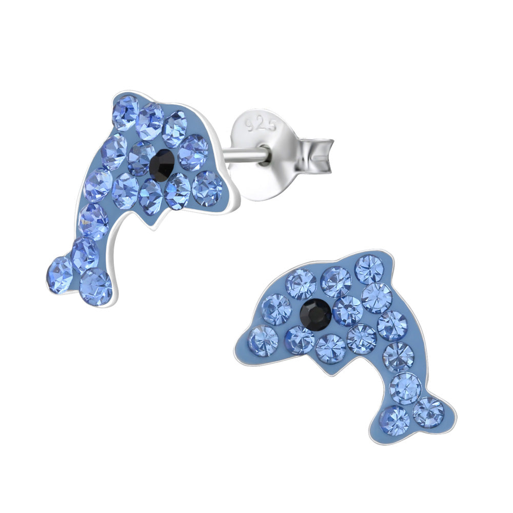 Zilveren kinderoorbellen - Dolfijn blauw | MYKK Jewelry