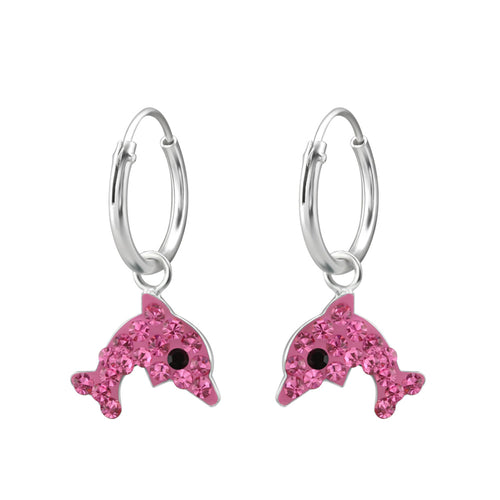 Zilveren kinderoorbellen - Dolfijn creolen roze | MYKK Jewelry