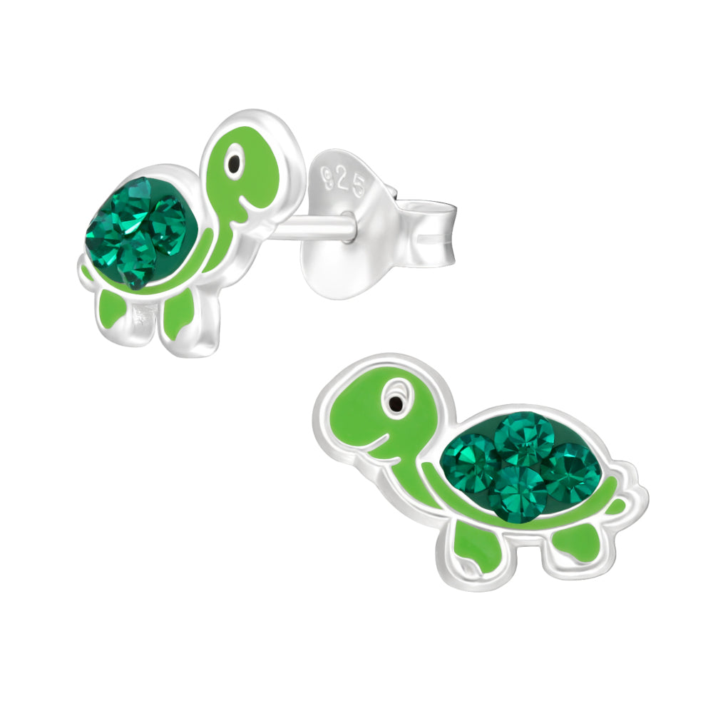 Zilveren kinderoorbellen - Schildpad met strass | MYKK Jewelry