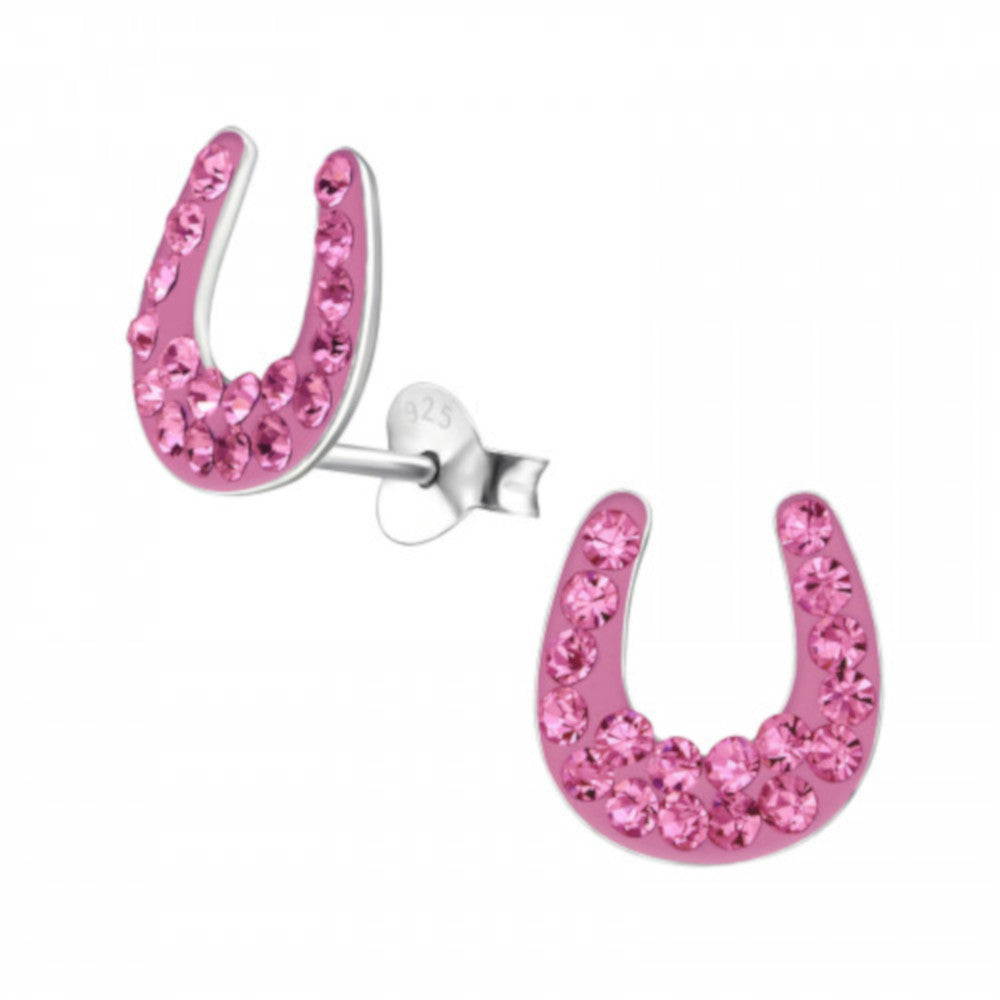 Zilveren kinderoorbellen - Hoefijzer roze strass MYKK Jewelry