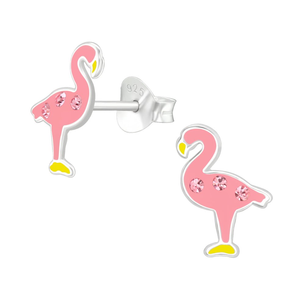 Zilveren kinderoorbellen - Flamingo strass MYKK Jewelry
