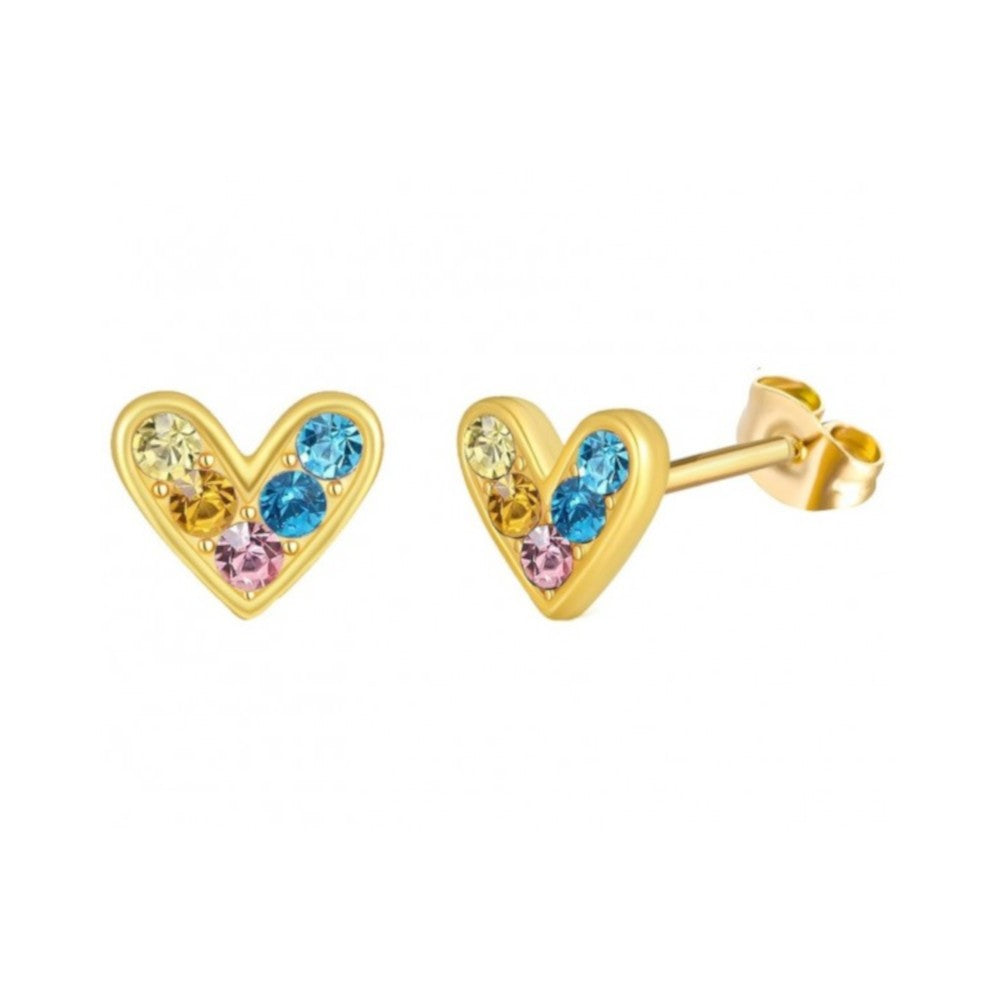 Oorbellen RVS goud - Hartjes strass