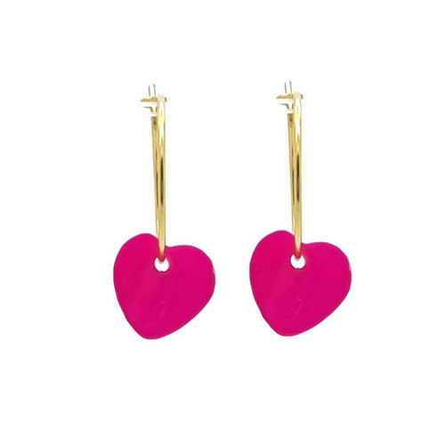 Oorbellen RVS goud - Schelp hart fuchsia MYKK Jewelry