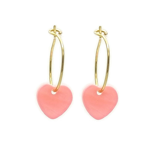 Oorbellen RVS goud - Schelp hart roze MYKK Jewelry