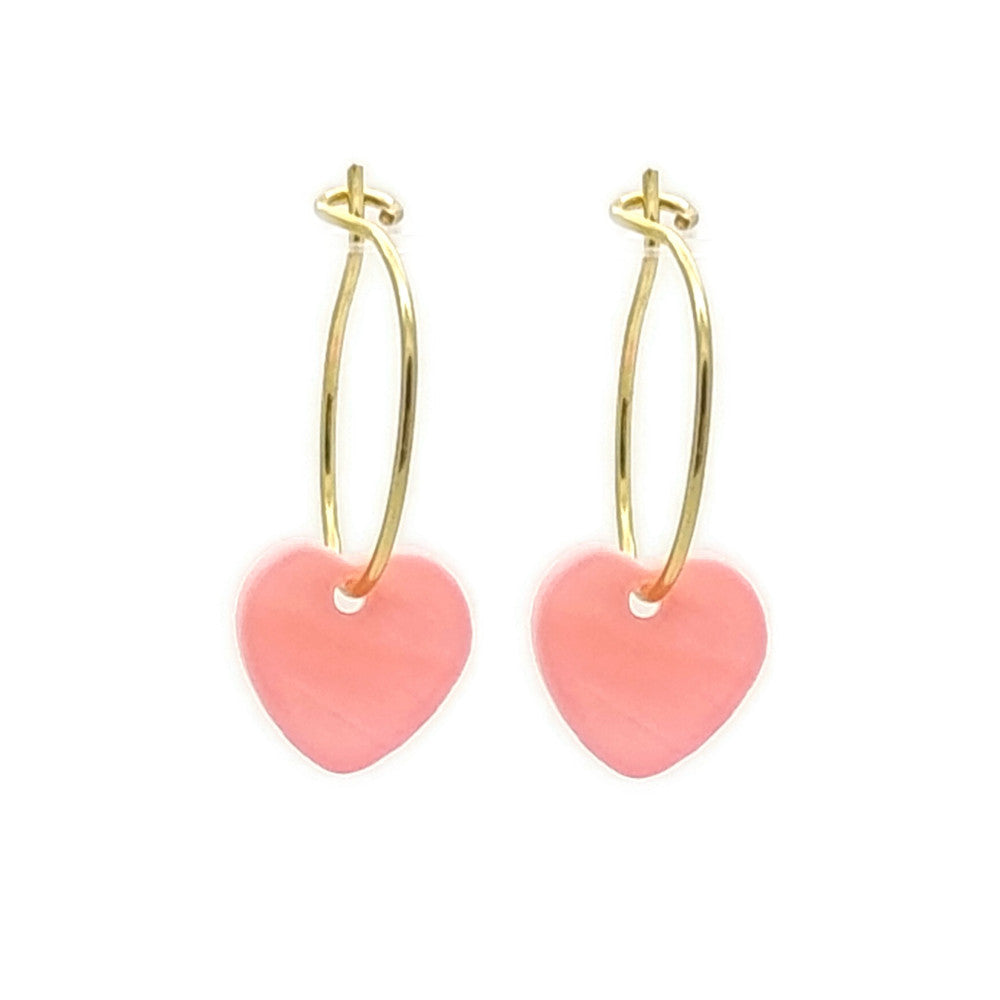 Oorbellen RVS goud - Schelp hart roze MYKK Jewelry