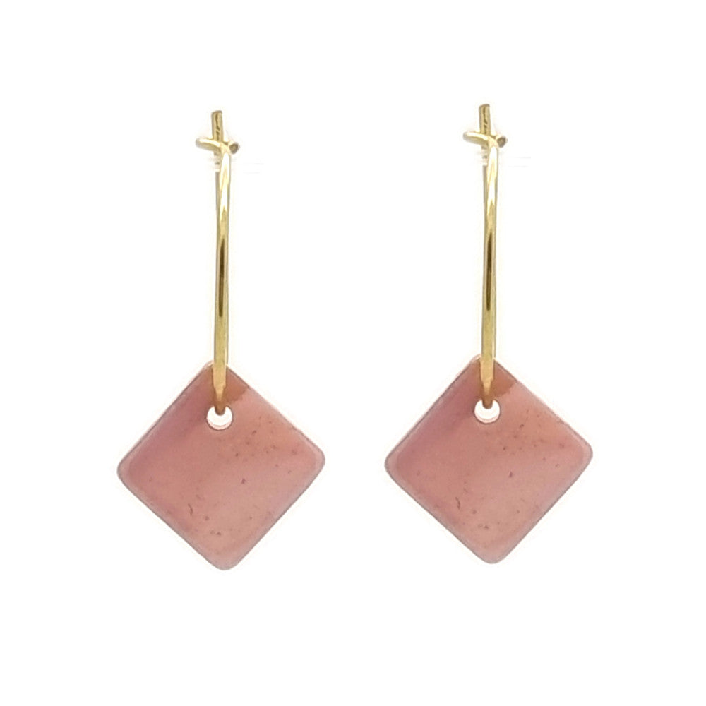 Oorbellen RVS goud - Schelp vierkant oud roze MYKK Jewelry